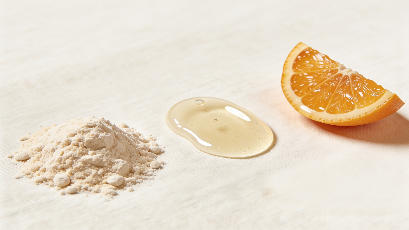 Collagen peptides, hyaluronic acid, vitamin C texture